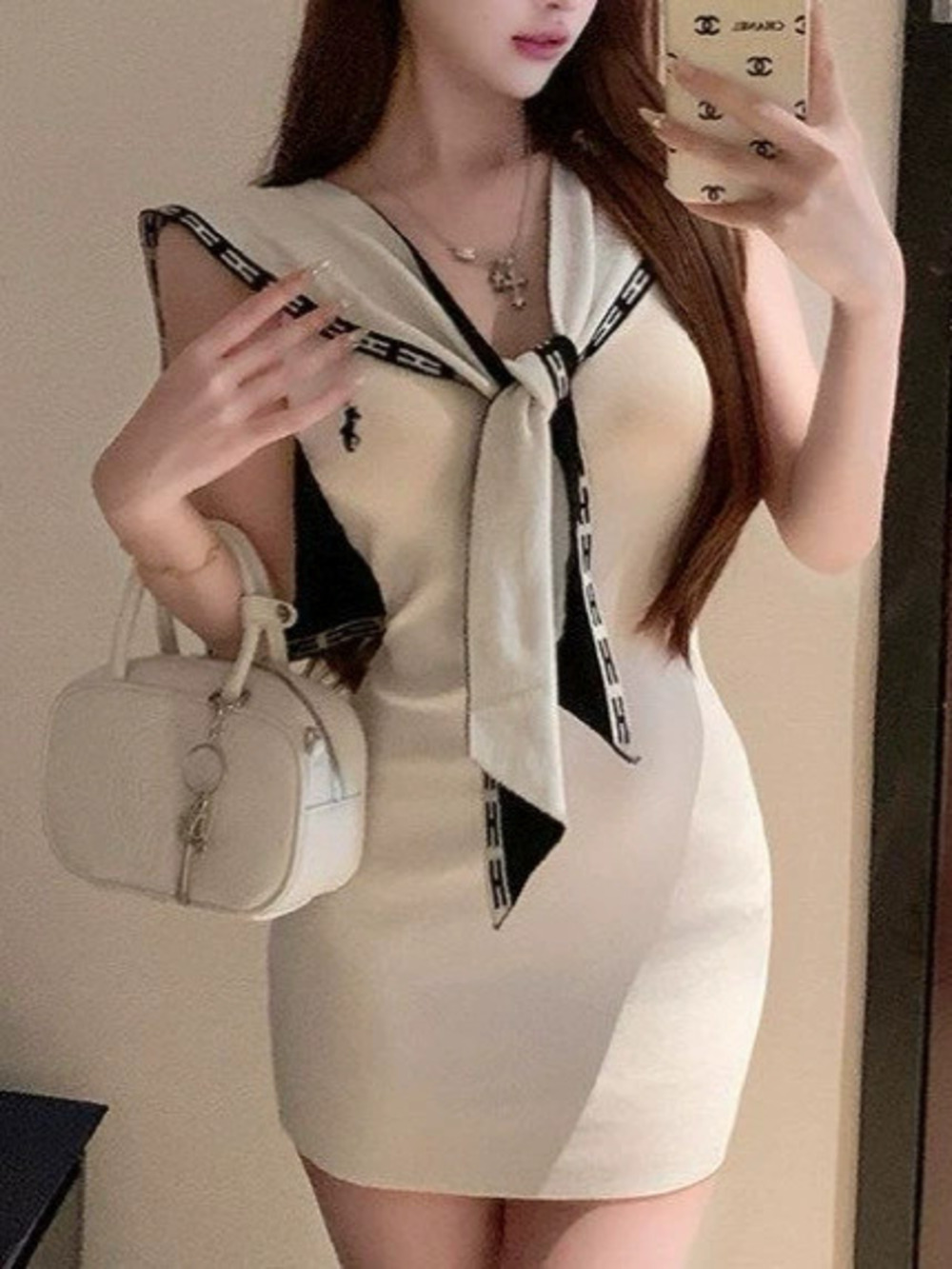 ZARA Summer French Chic Preppy Slimming Knit Cami Dress Fitted Waist with Shawl